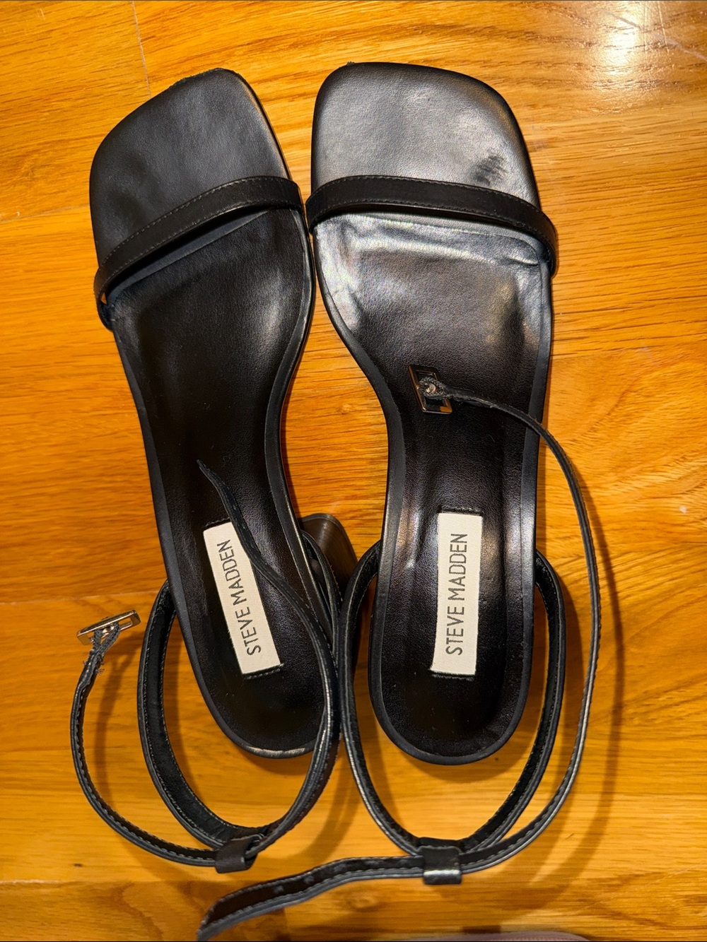 Steve Madden Black Square-Toe Strappy Heels with Ankle Wrap